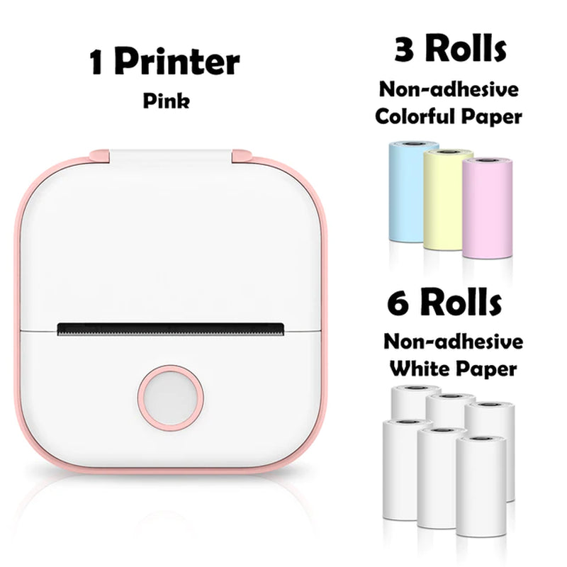 T02 Mini Portable Wireless Thermal Pocket Printer Self-Adhesive Stickers Use for Dry